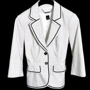 WHITE HOUSE BLACK MARKET Womens (0) White Pinstripe/ Black Piping Career Blazer